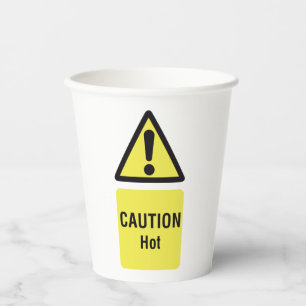 Bold Yellow Caution Hot Sign Safety Paper Cups