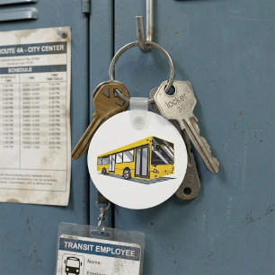 Bold Yellow City Bus Public Transport  Key Ring