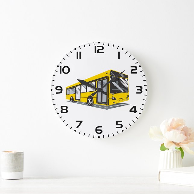 Bold Yellow City Bus Public Transport  Large Clock (Creator Uploaded)