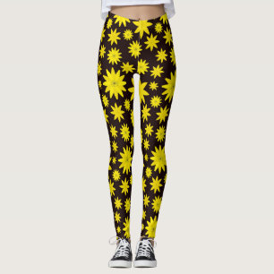 Bold yellow floral burst leggings