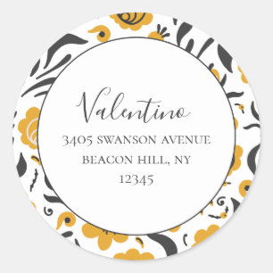 Bold Yellow Floral Return Address Round Sticker