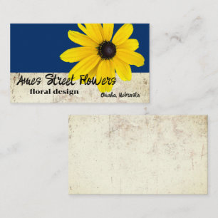 bold yellow flower on dark blue florist designer  business card