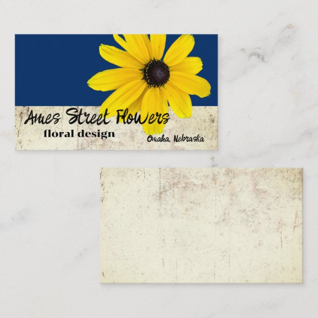 bold yellow flower on dark blue florist designer  business card (Front/Back)
