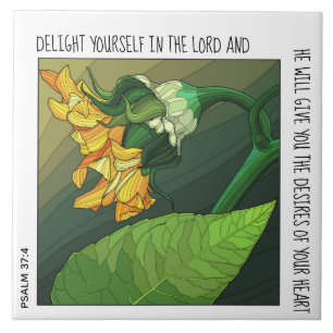 Bold yellow flower w/ verse from Psalm 37:4 Tile