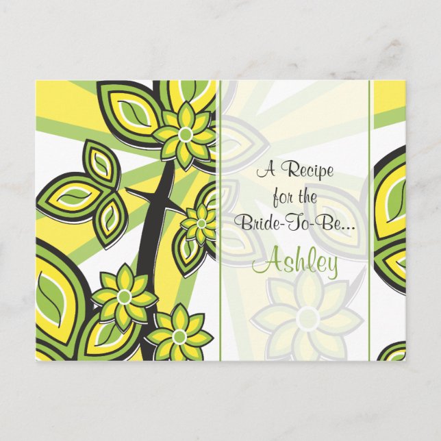 Bold Yellow Green Floral Recipe Card for the Bride (Front)