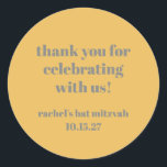 Bold Yellow Grey Custom Cute Bat Mitzvah Thank You Classic Round Sticker<br><div class="desc">Bold Typography Yellow Grey Custom Cute Bat Mitzvah Thank You Classic Round Sticker</div>