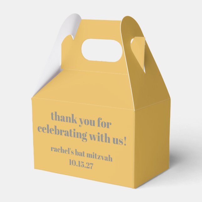 Bold Yellow Grey Custom Cute Bat Mitzvah Thank You Favour Box (Front Side)