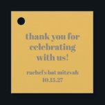 Bold Yellow Grey Custom Cute Bat Mitzvah Thank You Favour Tags<br><div class="desc">This personalised Bat Mitzvah favour tag is designed in a bold mustard yellow with minimalist grey typography, providing a modern and stylish touch to event keepsakes. Featuring a heartfelt "thank you for celebrating with us!" message, the tag is further customised with the name of the Bat Mitzvah celebrant and the...</div>