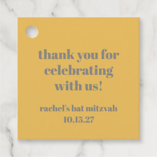 Bold Yellow Grey Custom Cute Bat Mitzvah Thank You Favour Tags