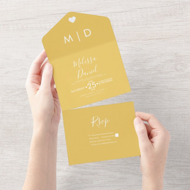 Bold Yellow Hearts Wedding  All In One Invitation (Tearaway)