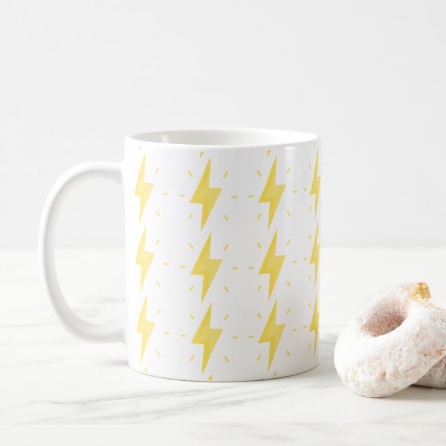 Bold Yellow Lightning Bolt Pattern Coffee Mug (With Donut)