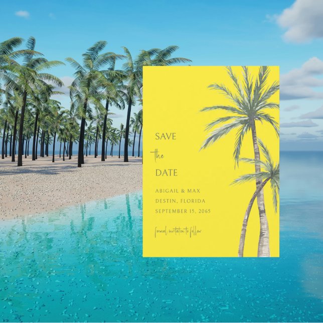 Bold Yellow Palm Tree Destination Save the Date (Creator Uploaded)