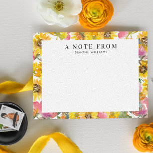 Bold Yellow & Pink Watercolor Flowers Summer  Card