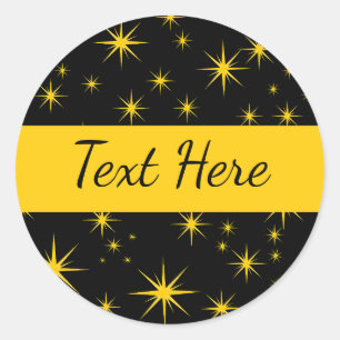 Bold Yellow Stars with Black Ski, Classic Round Sticker