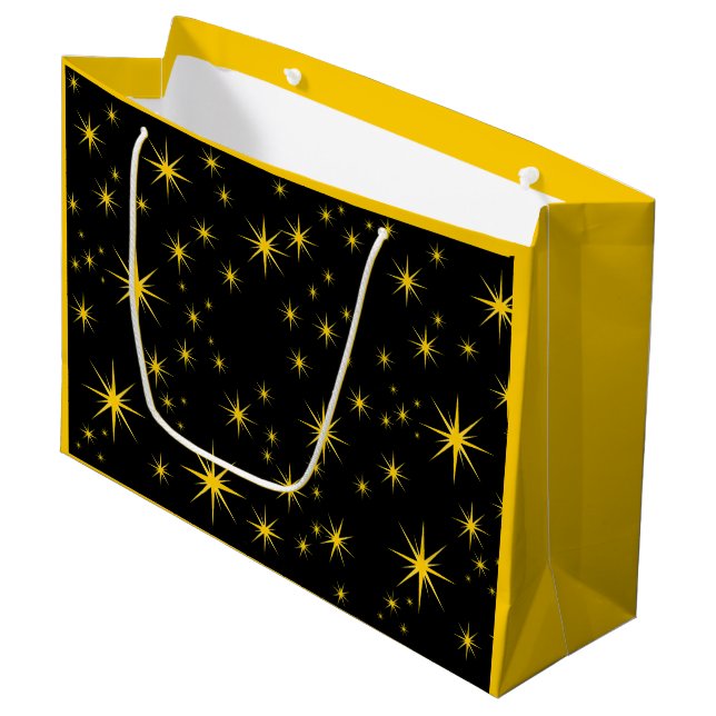 Bold Yellow Stars with Black Ski, Large Gift Bag (Front Angled)