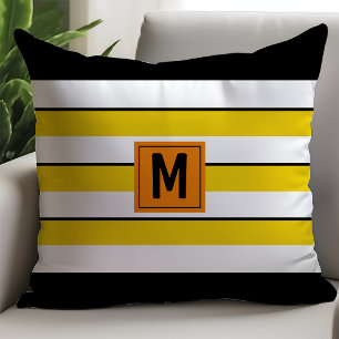 Bold Yellow Stripes Monogram Cushion