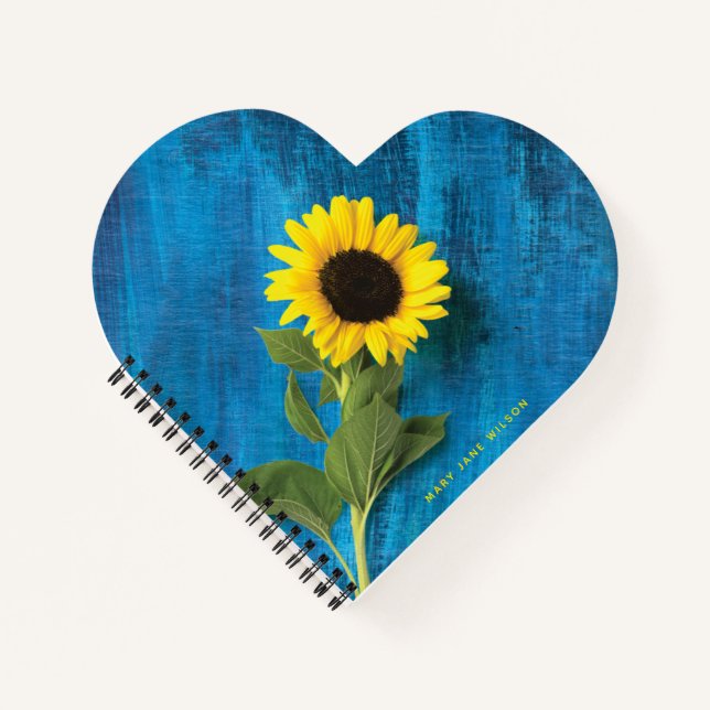 Bold Yellow Sunflower on Blue Notebook (Front)