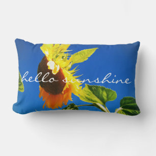 Bold Yellow Sunflower Photo Hello Sunshine Script  Lumbar Cushion