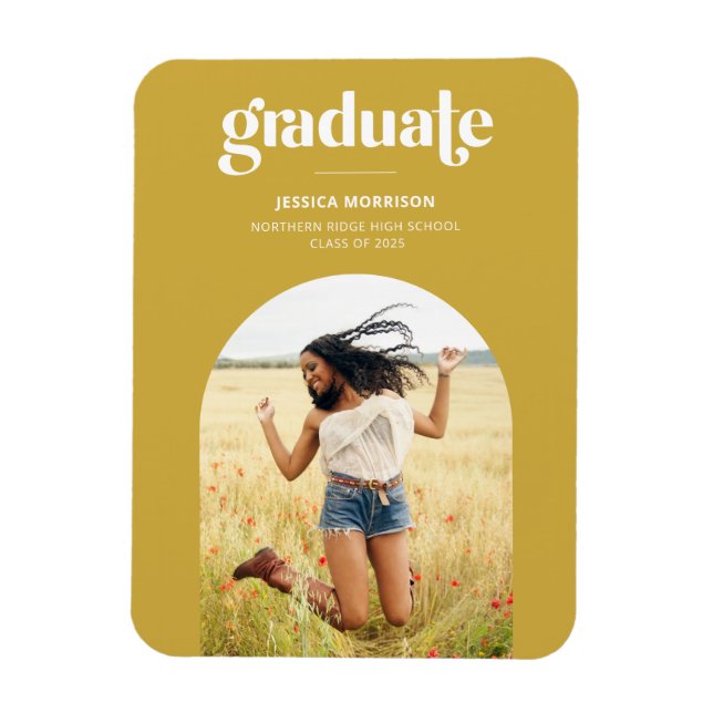 Bold Yellow Trendy Typography Grad Announcement Magnet (Vertical)