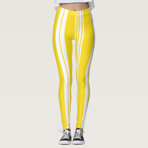 Bold Yellow White Wide Deckchair Striped Sporty Leggings