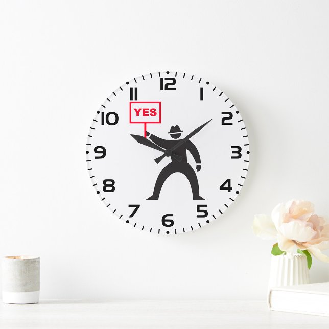 Bold Yes Sign Minimalist Stick Figure Protest  Large Clock (Creator Uploaded)
