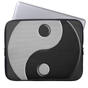 Bold Yin Yang in Carbon Fiber Print Style Laptop Sleeve