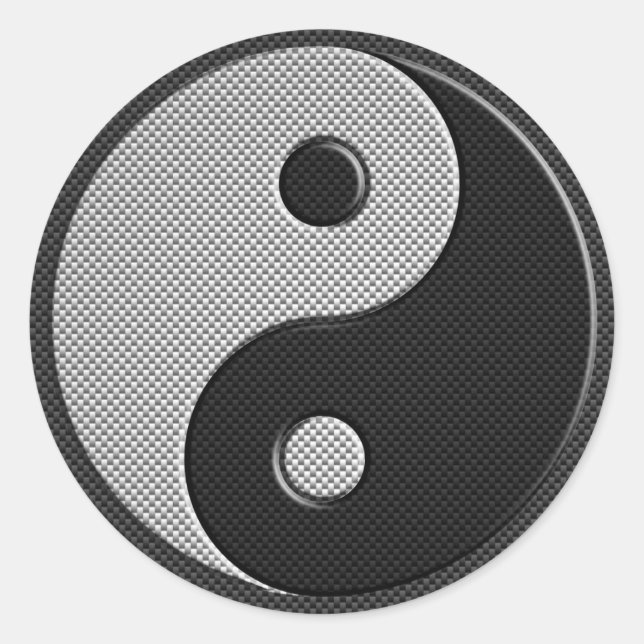 Bold Yin Yang in Carbon Fibre Print Style Classic Round Sticker (Front)