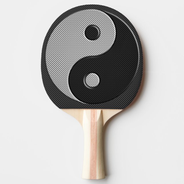Bold Yin Yang in Carbon Fibre Print Style Ping Pong Paddle (Front)