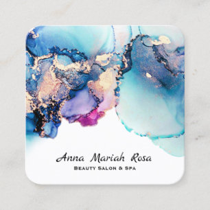 *~* Bold Yummy Abstract Turquoise Teal Gold Gilded Square Business Card