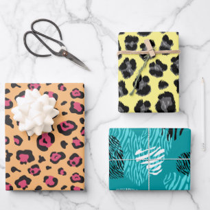 Bold Zebra and Leopard Print Pattern Wrapping Paper Sheet