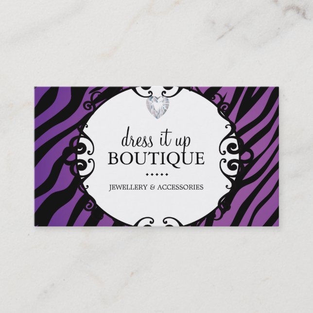 Bold Zebra Print Jewellery Designer Business Card (Front)