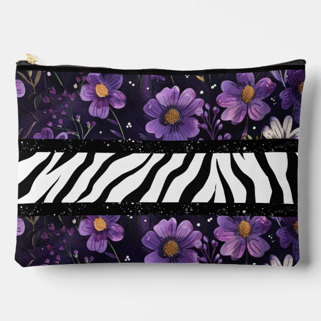 Bold zebra purple floral black colour tote bag (Front)