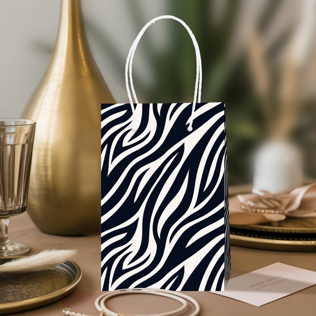 Bold Zebra Skin Pattern Black & White ID1151 Medium Gift Bag (Creator Uploaded)