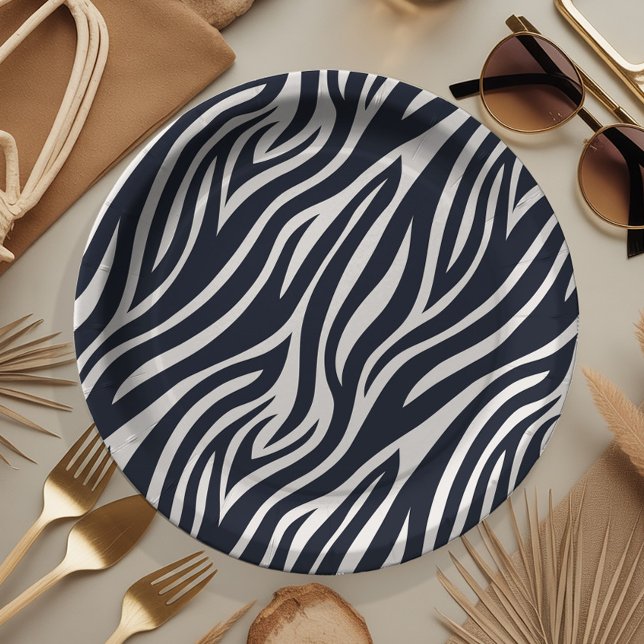Bold Zebra Skin Pattern Black & White ID1151 Paper Plate (Creator Uploaded)