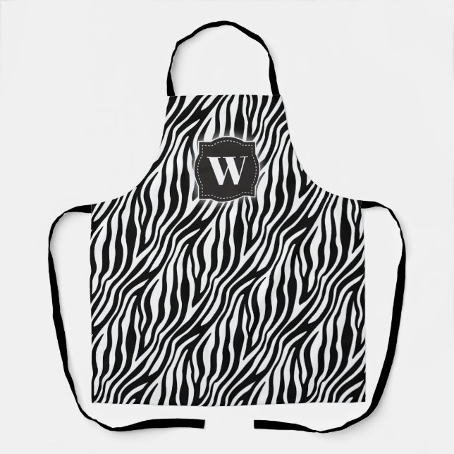 Bold Zebra Stripe Black & White w/ Monogram Apron (Front)