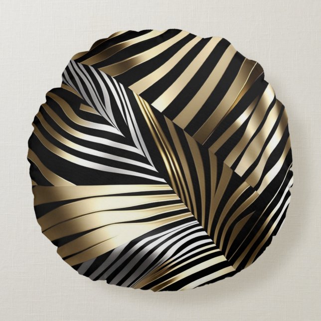 Bold zebra stripes in metallics round cushion (Front)