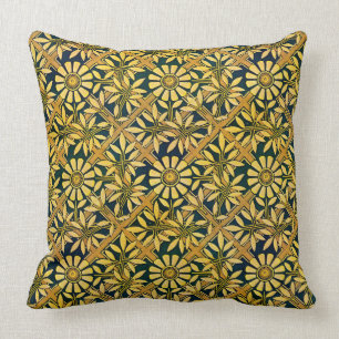 Bold Zinnia on a trellis in gold and green Cushion