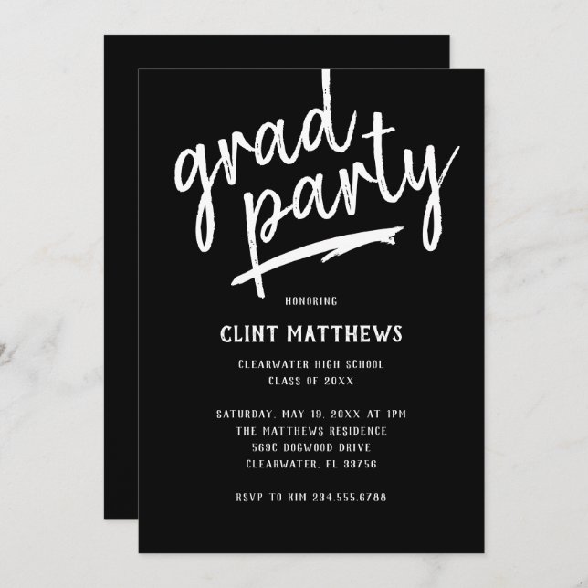 Boldly Brushed Grad Party Invitation (Front/Back)