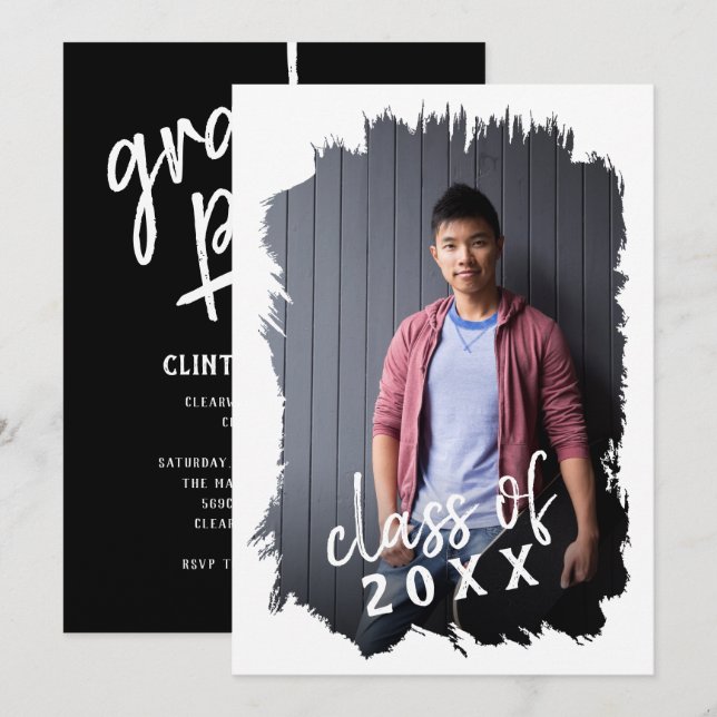 Boldly Brushed Photo Grad Party Invitation (Front/Back)