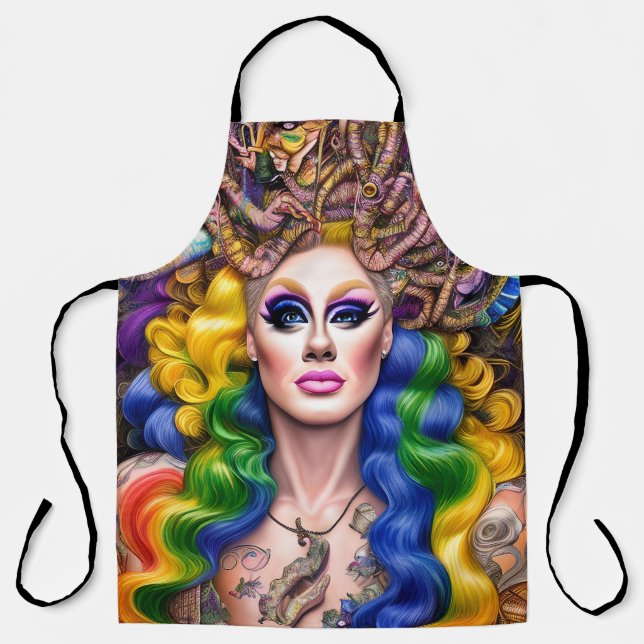 Boldly Glowing Rainbow Drag Queen Artwork Design Apron (Front)