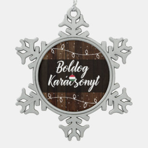 Boldog Karácsonyt Hungarian Merry Christmas Snowflake Pewter Christmas Ornament