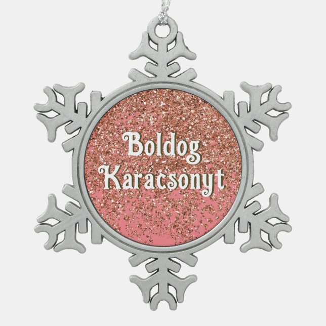 Boldog Karácsonyt | Merry Christmas in Hungarian S Snowflake Pewter Christmas Ornament (Front)