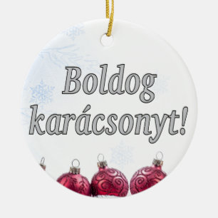Boldog karácsonyt! Merry Christmas in Hungarian w Ceramic Tree Decoration