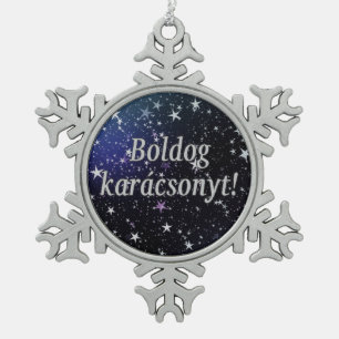Boldog karácsonyt! Merry Christmas in Hungarian wf Snowflake Pewter Christmas Ornament