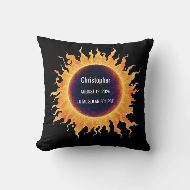 BoldWatercolor Total Solar Eclipse 2026 Name Cushion (Front)