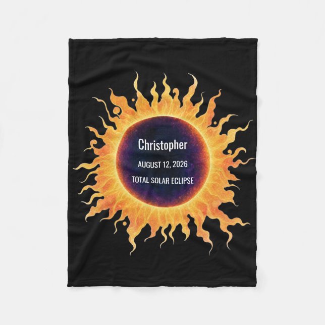 BoldWatercolor Total Solar Eclipse 2026 Name Fleece Blanket (Front)