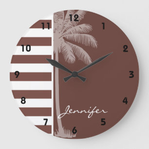 Bole Brown Stripes; Striped; Retro Palm Large Clock