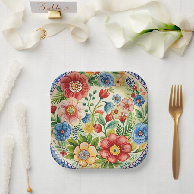 Boleslawiec Polish Pottery Floral Paper Plate Set (Wedding)