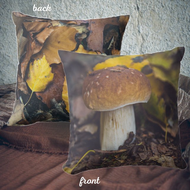 Bolete mushroom with yellow leaves cushion (Creator Uploaded)