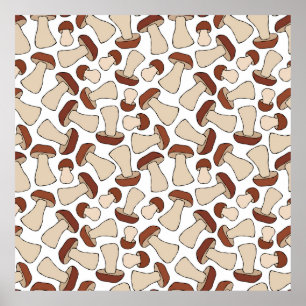 Boletus or Porcini Mushroom Seamless Endless Patte Poster